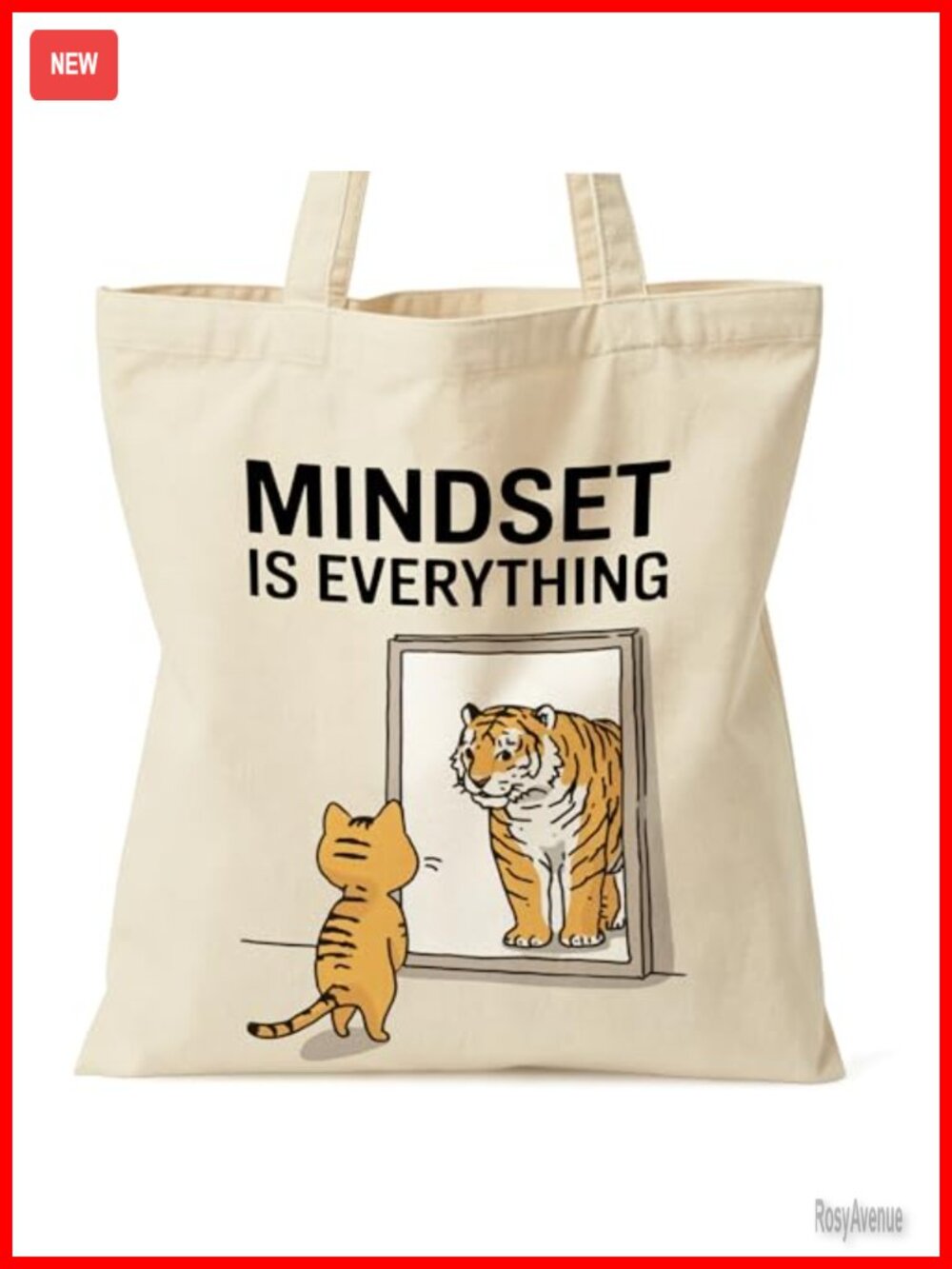 Canvas Tote Bag with Inner Pocket Motivational Shopper Work Travel